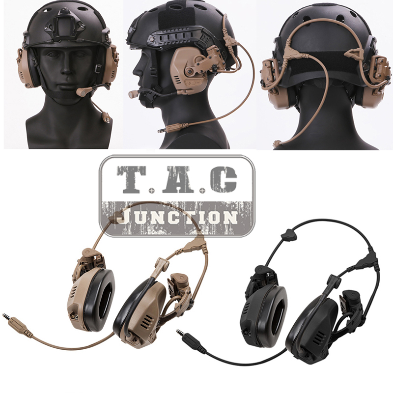 FMA /& FCS Tactical RAC HeadSet with PTT for Fast SF Highcut Helmet Guide Rail